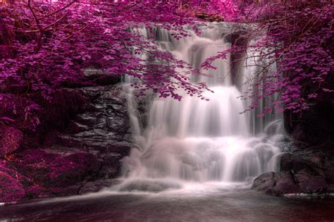 Beautiful Alternate Colored Surreal Waterfall Landscape Stock Photo