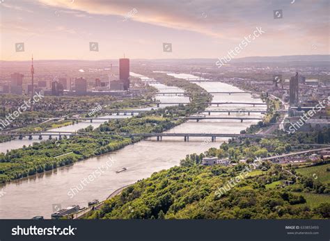 View Over Vienna Danube River Summer Stock Photo 633853493