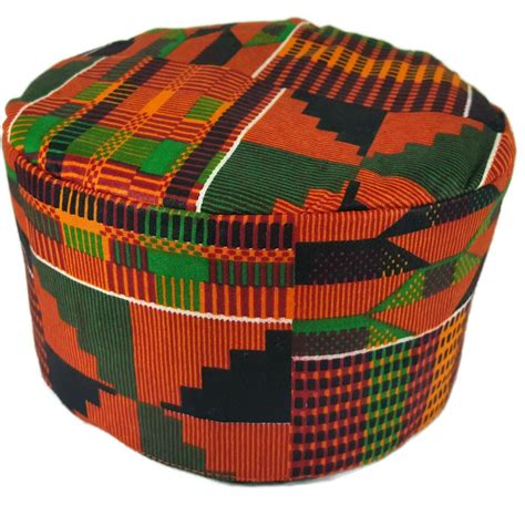 African Kente Print Men Kufi Hat Women Traditional Koofi Cap Gold Maroon 63 Cm Ebay