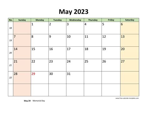 May 2023 Calendar Printable With Coloring On Weekend Horizontal