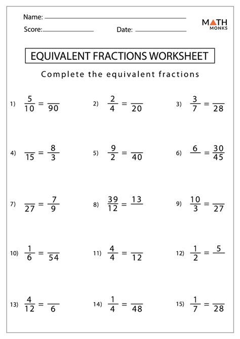 Equivalent Fractions Using Multiples Worksheet