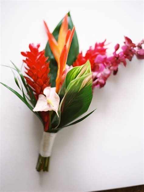 Boutonniere Floral Design Blossoms Events Bright Tropical Beachfront Wedd Tropical