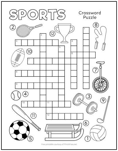 Sports Crossword Puzzle For Kids Print It Free