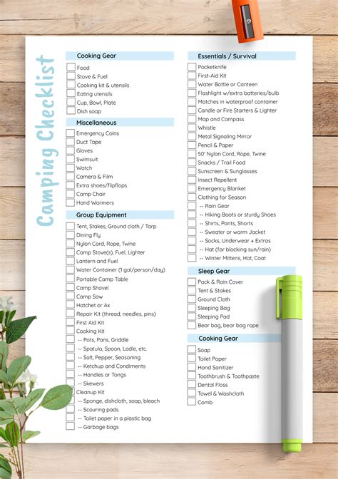 A camping checklist wouldn't be complete without the proper sleeping gear for camping. Download Printable Camping Checklist Template PDF