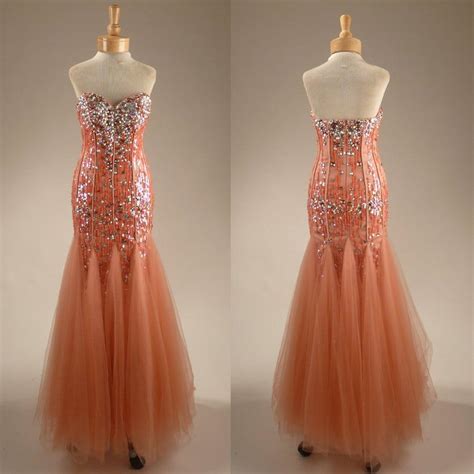 Strapless Peach Colored Sequin Prom Dresses Darius Designs