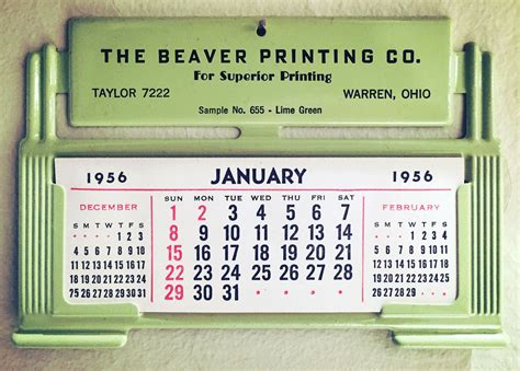 The Beaver Printing Co 1956 Advertising Calendar Fonts In Use