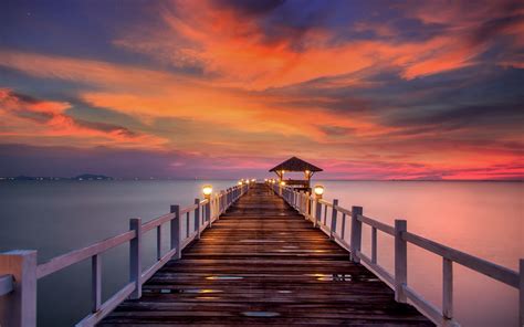 Ocean Pier Sunset Full Hd Wallpaper And Background Image 1920x1200