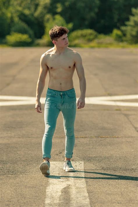 Young Adult Male Shirtless Outdoors Stock Image Image Of Walking Temperature 119238937