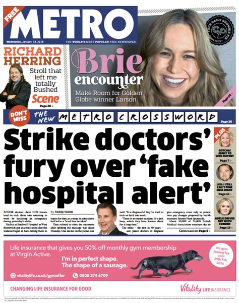 The Metro Front Page Strike Doctors’ Fury Over ‘fake Hospital Alert’ Skypapers