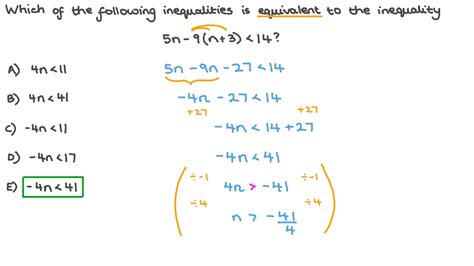 Question Video Identifying An Equivalent Linear Inequality Nagwa