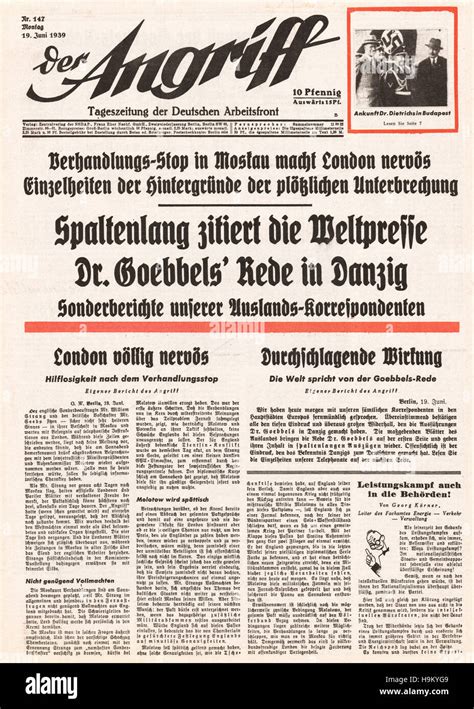 1939 Der Angriff Germany Front Page Political Crisis Over Danzig