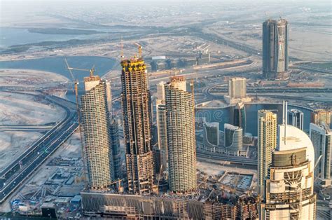 Downtown Dubai Aerial View At Sunset Uae Editorial Photo Image Of