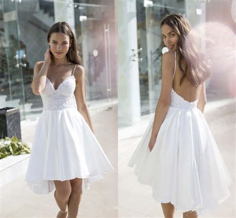 We have great 2020 wedding dresses on sale. Spaghetti Lace Short Beach Wedding Dress White Bridal Gown ...