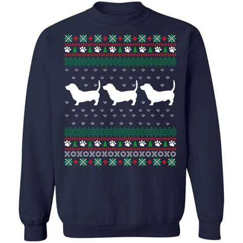 Basset Hound Christmas Ugly Sweatshirt Hoodie T Shirt Long Sleeve