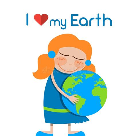 Little Girl Hug Globe Embrace Earth Day Love Stock Vector