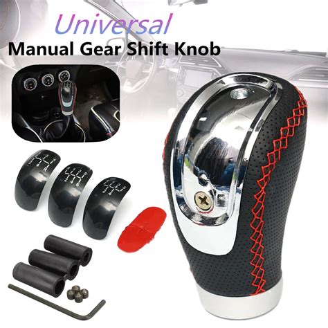 5 6 Speed Black Pu Leather Manual Car Gear Shift Knob Shifter Lever Handle Stick Universal With