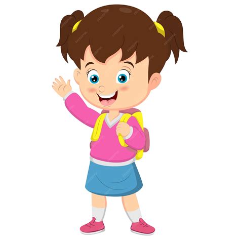 Premium Vector Cartoon Little School Girl Waving Hand
