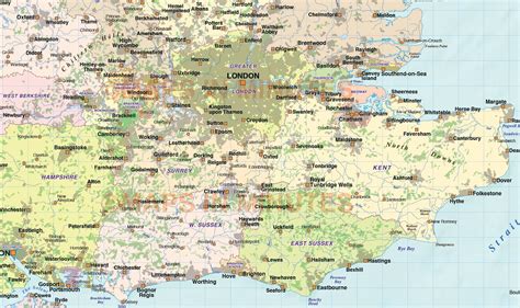 Digital Vector South East England Map With Strong Shaded Relief In