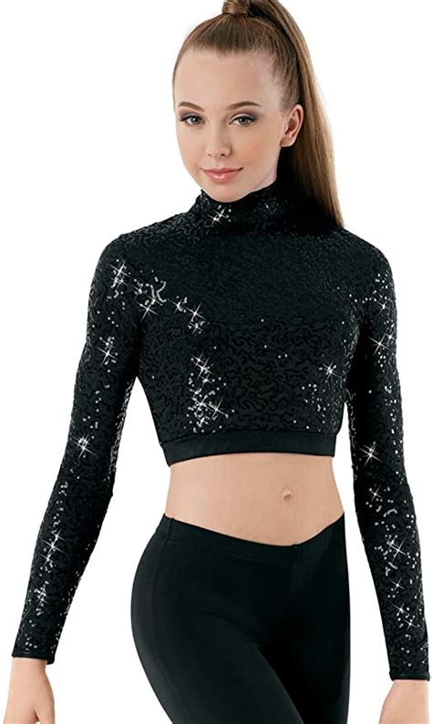 Balera Girls Crop Top Long Sleeve Sequin Top Long Sleeve Sequin