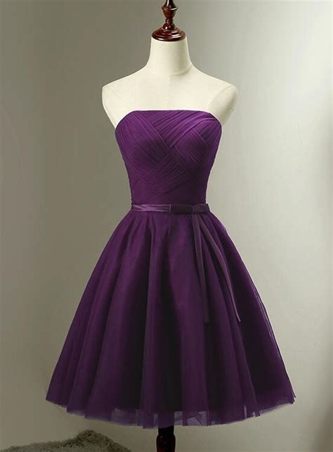 Cute Dark Purple Tulle Short Bridesmaid Dress Tulle Party Dress Shor