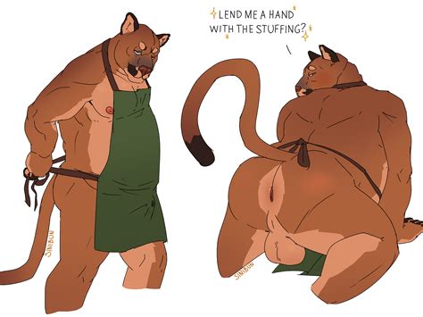 Rule 34 4 3 Absurd Res Anthro Apron Apron Only Ass Backsack Balls Clothing Cougar English Text