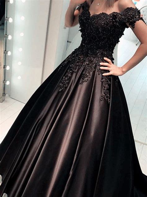 Black Prom Dresssatin Off The Shoulder Prom Dressa Line Prom Dress