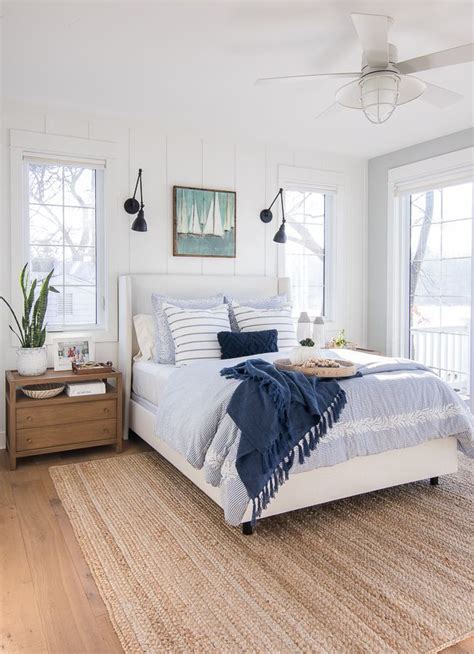 Make sure each side of the bed has task lighting for a spot of bedtime reading and compliment the style of. White and Blue Lake House Master Bedroom | White ...