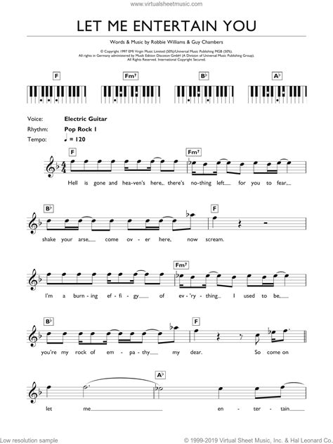 Let Me Entertain You Sheet Music Intermediate For Piano Solo Keyboard