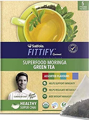 saffola fittify gourmet superfood moringa green tea flavours assorted packs 12 5g 2 5g 5n