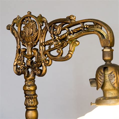 Fancy Antique Brass Bridge Arm Floor Lamp Vintage Glass Lighting