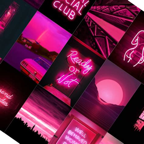 Pink Neon Aesthetic Wall Collage Aesthetic Decor Kit Etsy