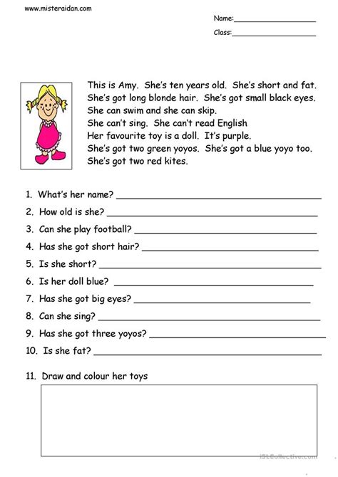 This Is Amy Simple Reading Comprehension English Esl