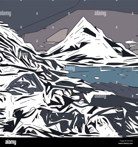 Alpine Snow Landscape Plain Color Sketch Vector Illustration Stock