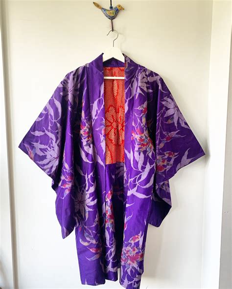 Vintage Silk Japanese Floral Kimono Printed Silk Kimono Layering Jacket