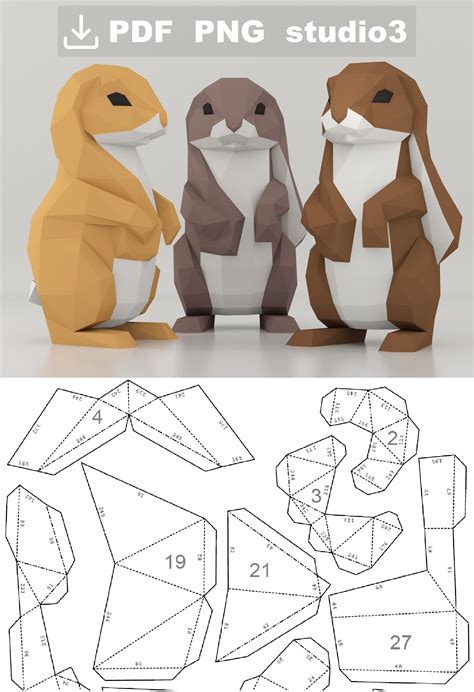 Template Of A Paper Cute Rabbit Pdf Png Studio3 Low Poly Bunny 3d In