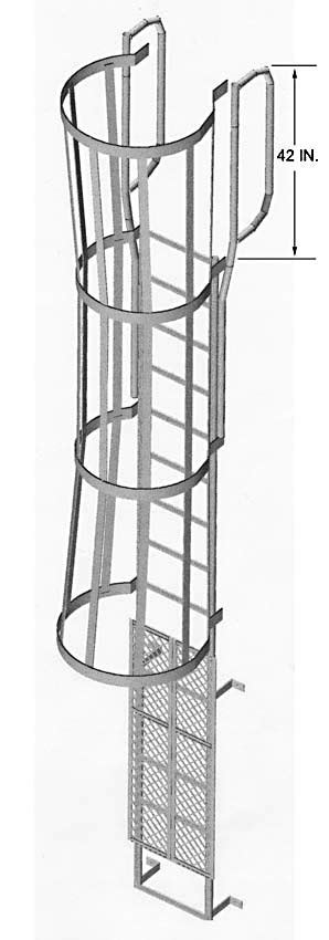 Fixed Steel Access Ladder With Pass Thru Hr And Cage