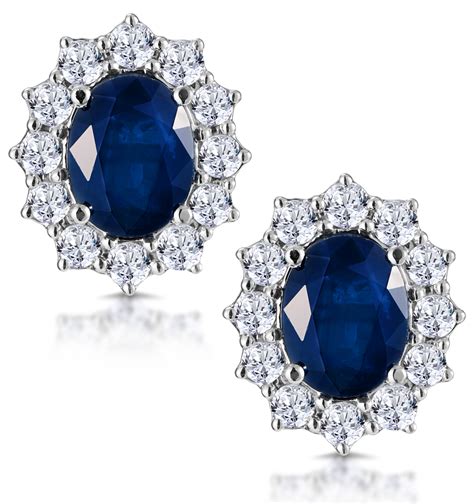 Sapphire And Ct Diamond Earrings K White Gold Asteria Collection