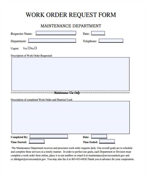 Free 8 Sample Maintenance Work Order Forms In Pdf Maintenance Work