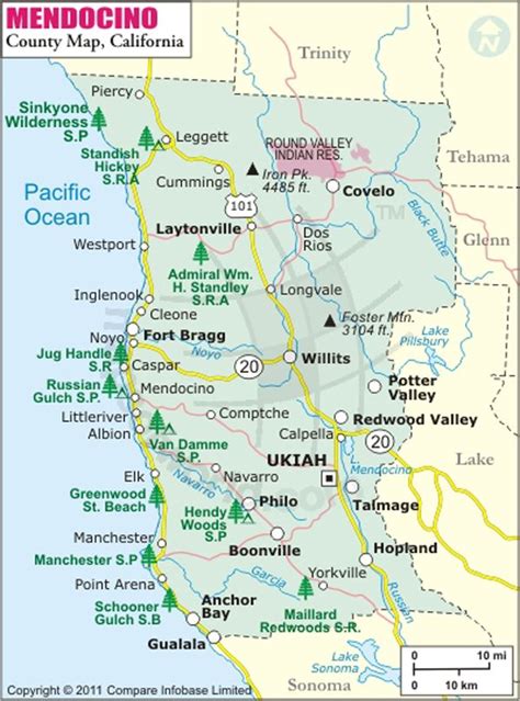 Look At The Detailed Map Of Mendocino County Showing The Major Towns