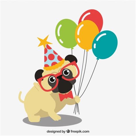 Funny Pug With Birthday Elements Vector Free Download