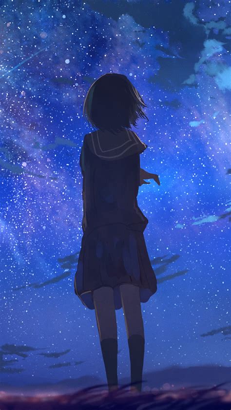 2160x3840 Short Hair In School Uniform Looking Away At Stars Anime Sony