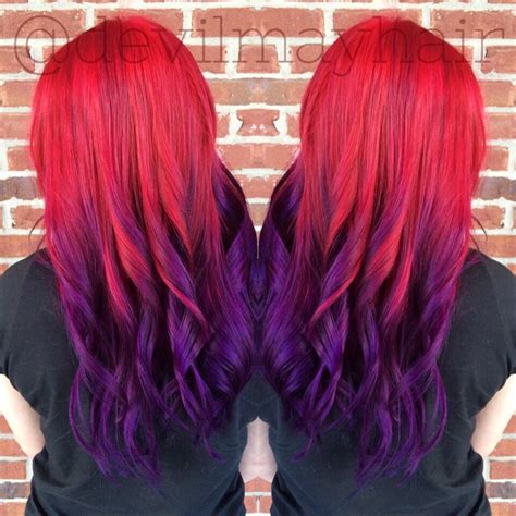 Red To Purple Sunset Hair Ombré Done Using Pravana Vivids Hair By Me In 2019 Red Ombre