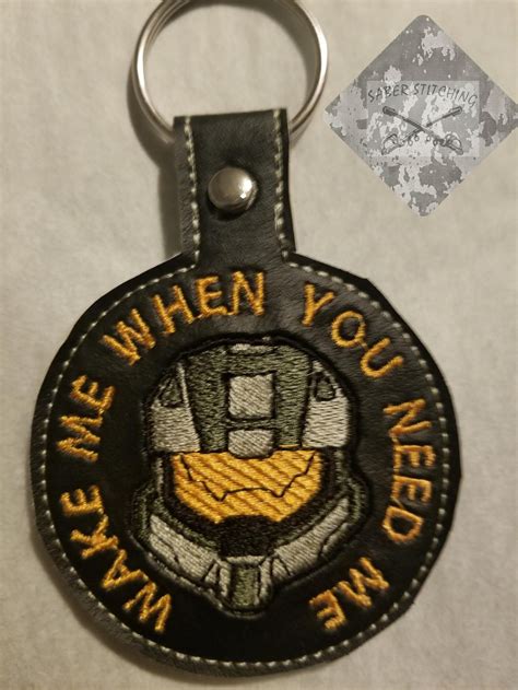 Halo Master Chief 4x4 Key Fob Etsy Machine Embroidery Designs Halo Master Chief Fobs