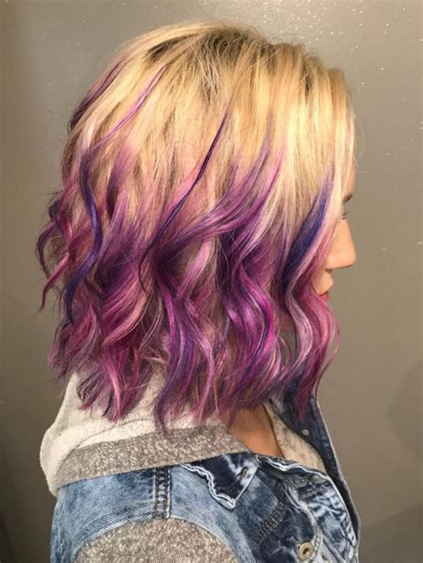 Blonde With Purple And Pink Tips 💜💕 ️💅🏼 Purple Hair With Blonde Purple