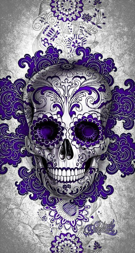 Image Of Digoil Renowned Floral Sugar Skull Purple Skulls Drawing