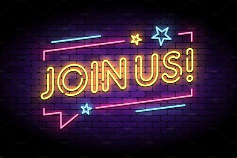 Join us sign in glowing neon style | Pre-Designed Vector Graphics