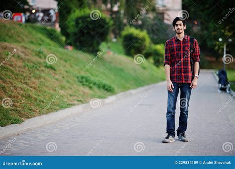 Young Indian Student Man At Red Checkered Shirt Stock Image Image Of