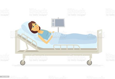Wanita Berbaring Di Tempat Tidur Rumah Sakit Ilustrasi Karakter Orang