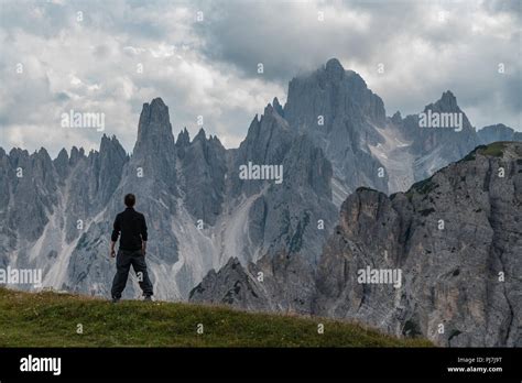 Hiking On Dolomites Most Famous Trail Of Lavaredo Three Peaks Stock