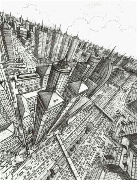 3 Point Perspective Arte En Perspectiva Dibujo Perspectiva Ciudad